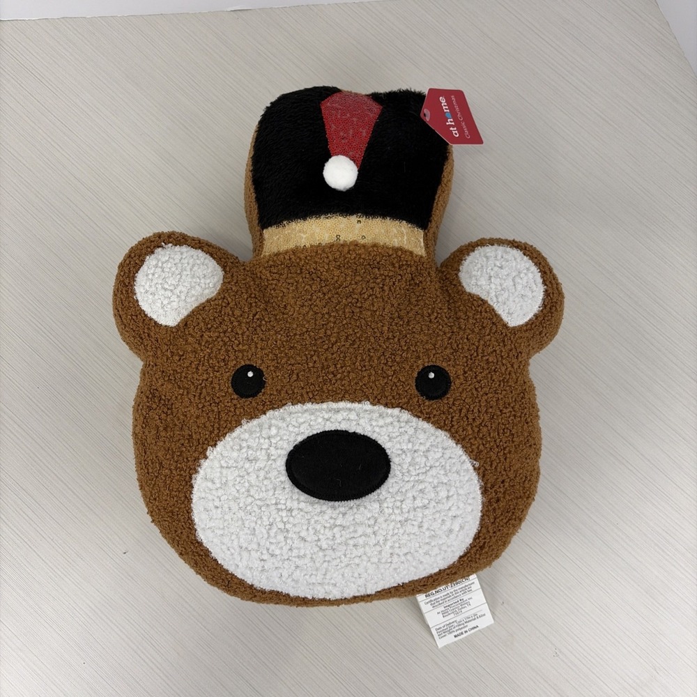 At Home Christmas Bear Nutcracker Christmas Throw Pillow  16" NEW